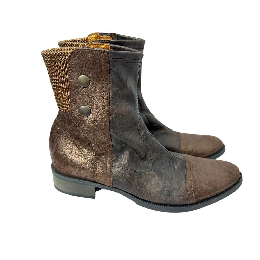 Sundance Boots Womens 8 Bronze Leather Side Zip Snap Block Heel Bohemian